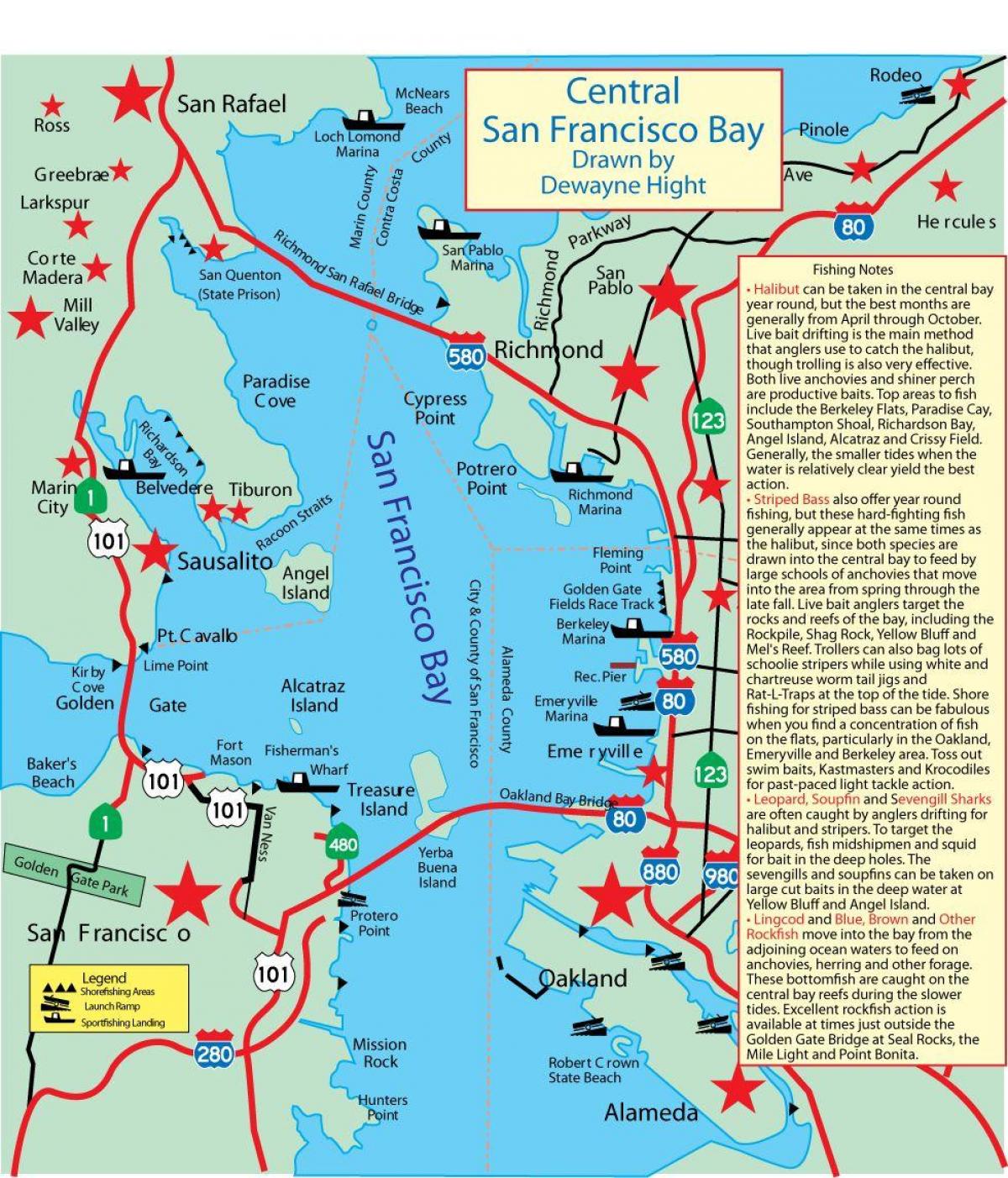 Mapa da baía de San Francisco de pesca 
