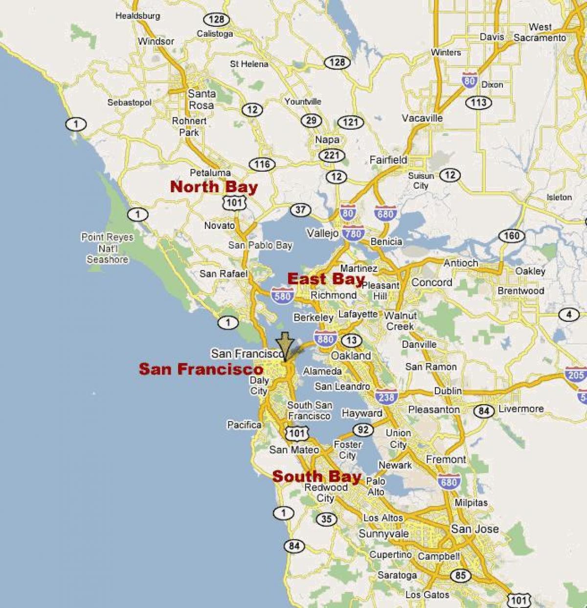 mapa do sul da baía norte da califórnia