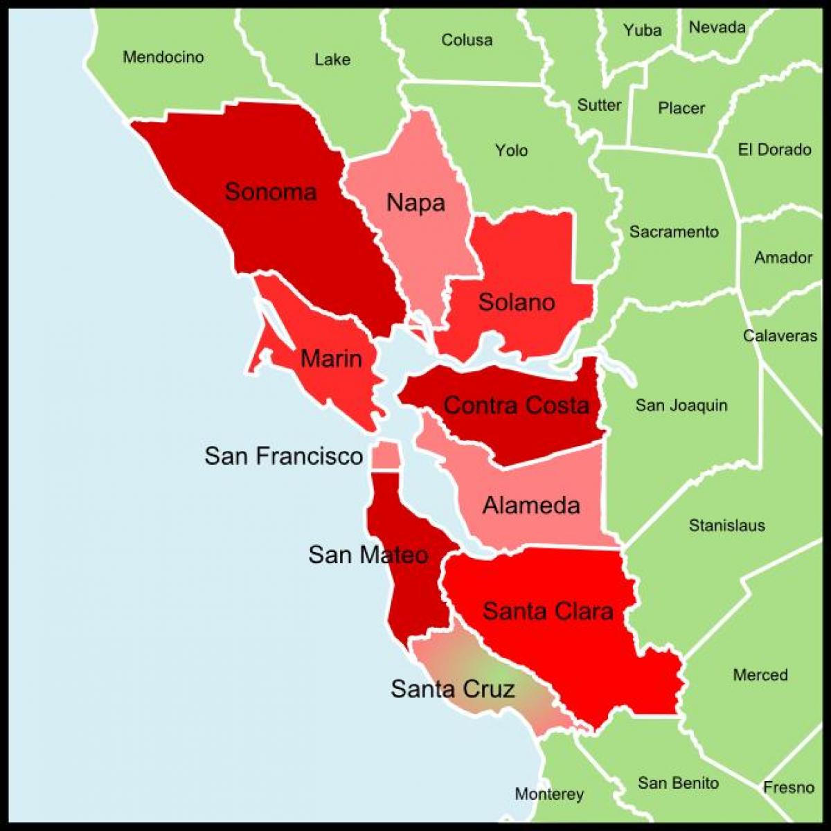 San Francisco, área da baía de mapa do município de