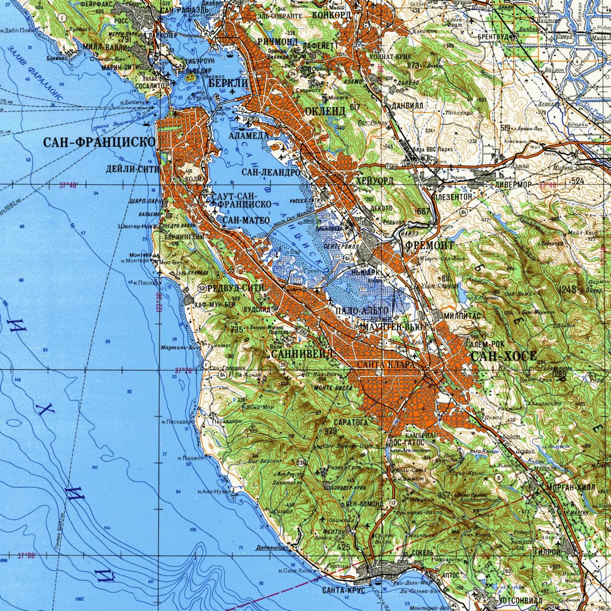 San Francisco, área da baía de mapa topográfico