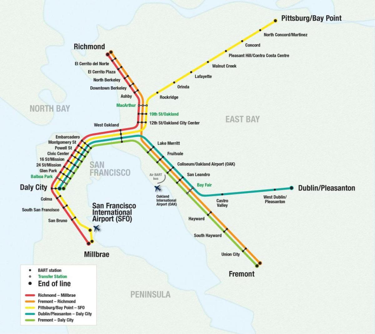 San Francisco airport bart mapa