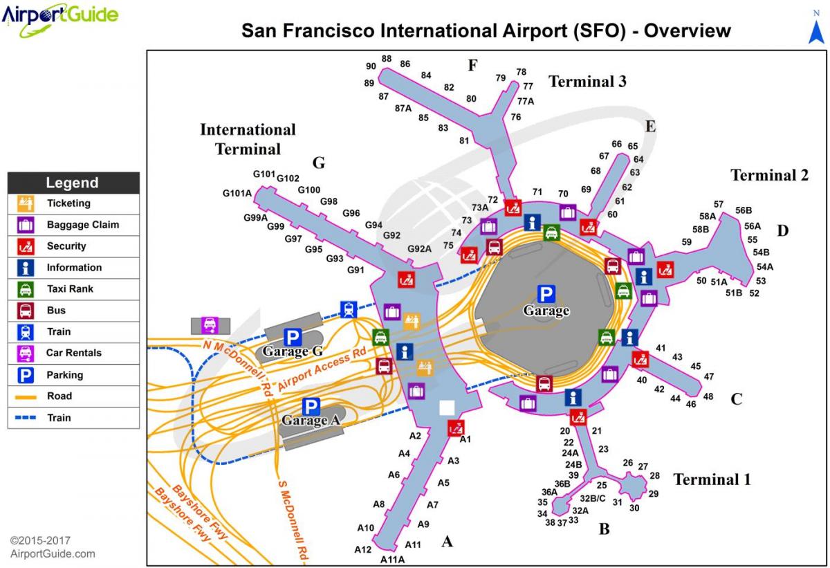 SFO aeroporto internacional de mapa