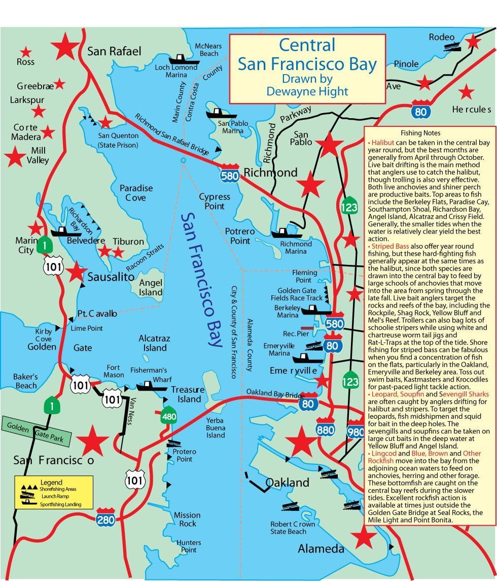 Mapa da baía de San Francisco de pesca