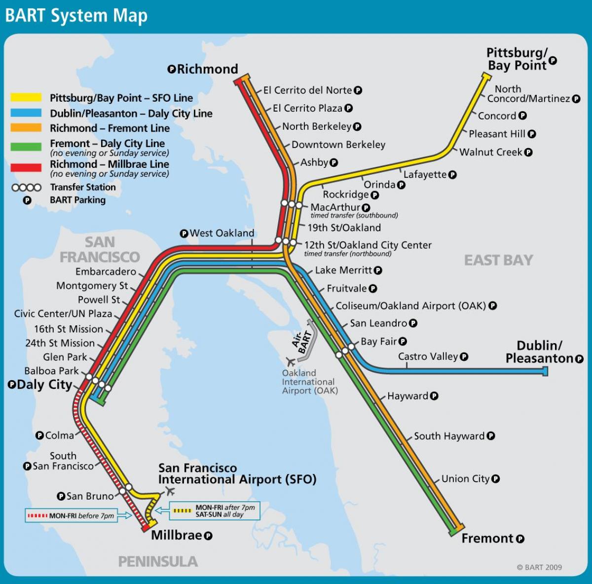San Francisco bart mapa do sistema de