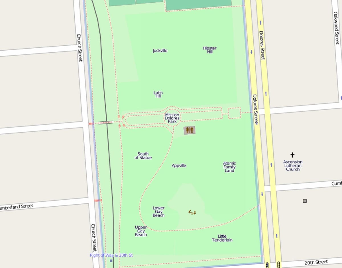 Mapa do dolores park, em são Francisco