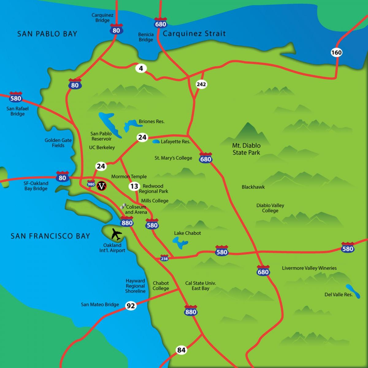 mapa de east bay area ca