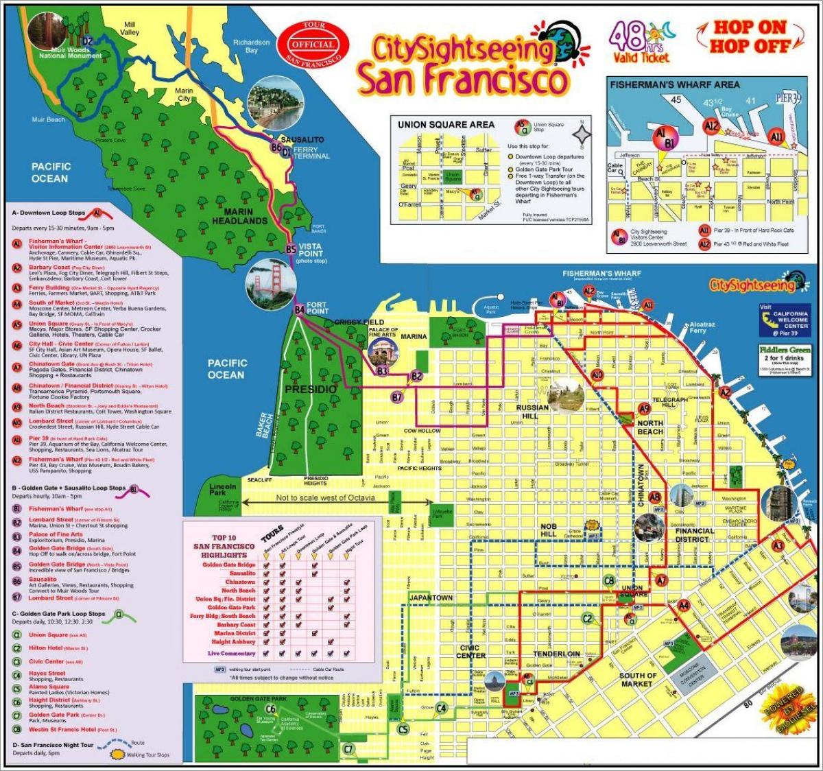 excursão pela cidade de San Francisco tour mapa