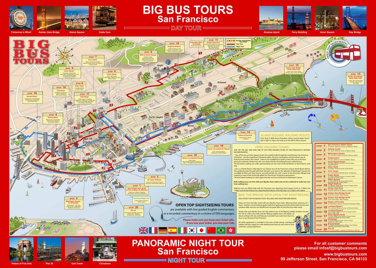 San Francisco hop on hop off mapa de ônibus