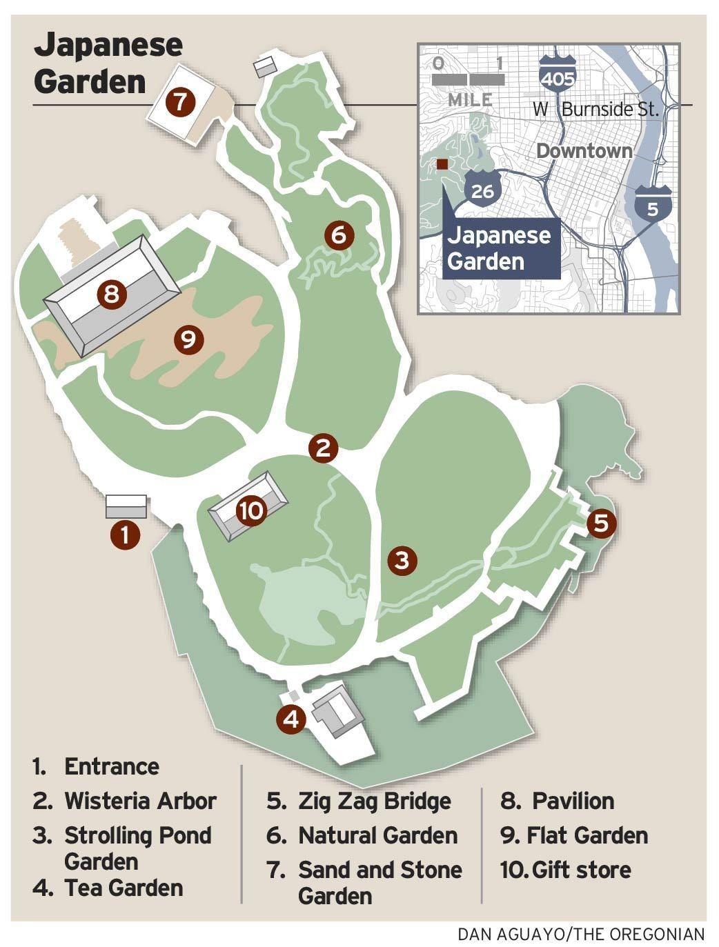 Mapa do jardim de chá japonês
