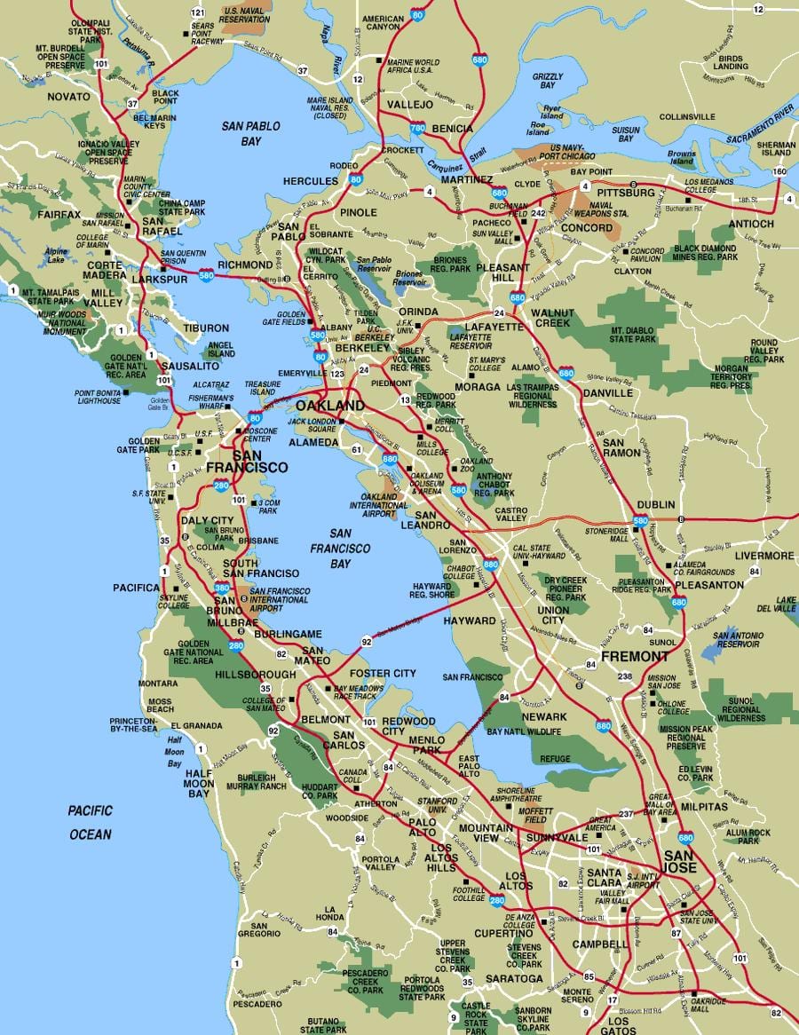 Mapa da área de são Francisco cidades