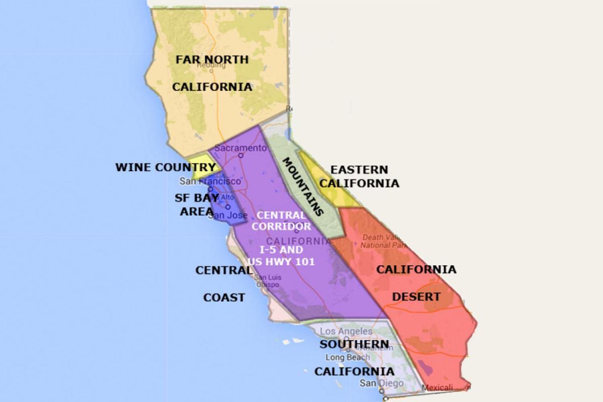 Mapa da califórnia, ao norte de San Francisco