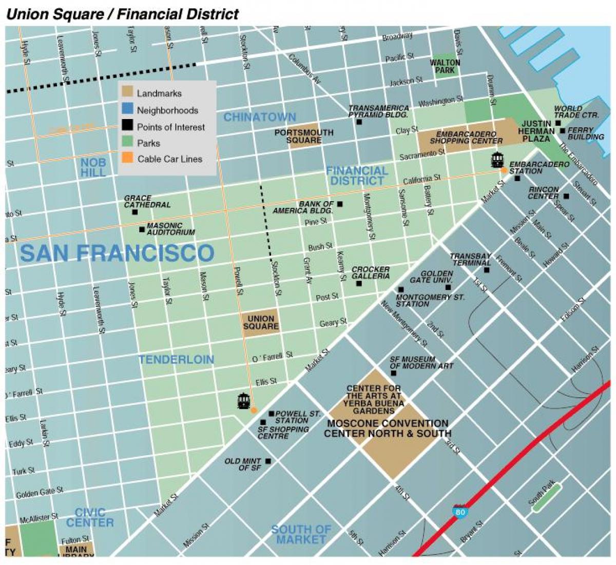 Mapa da union square, a área de San Francisco