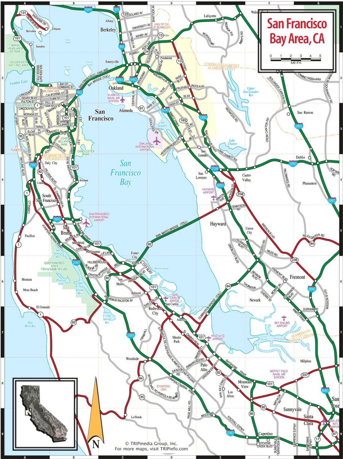 mapa de San Francisco, área da baía de