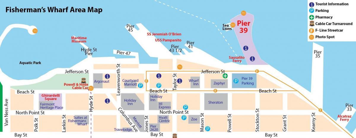 mapa de San Francisco fisherman's wharf e da área