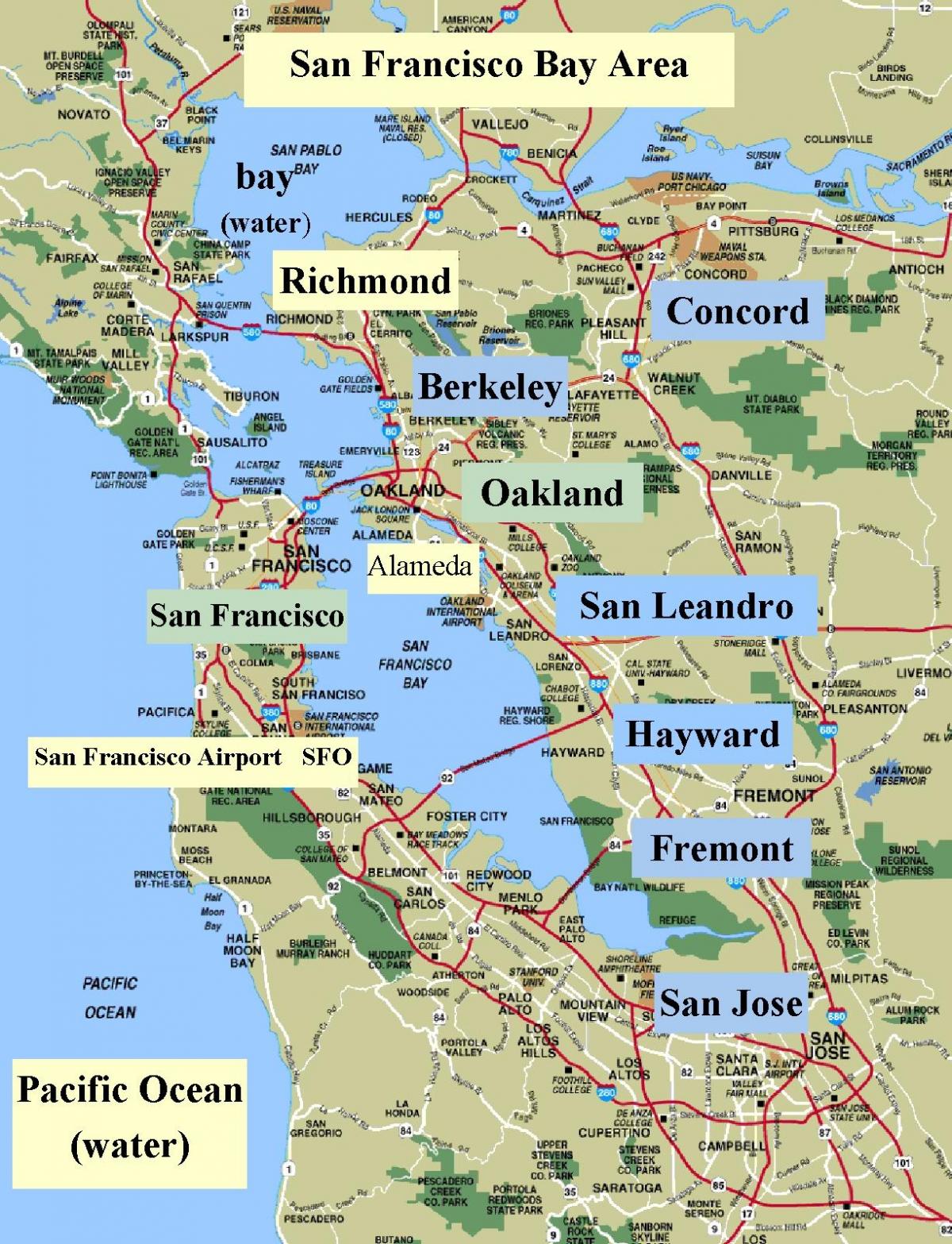 mapa da área de são Francisco, califórnia