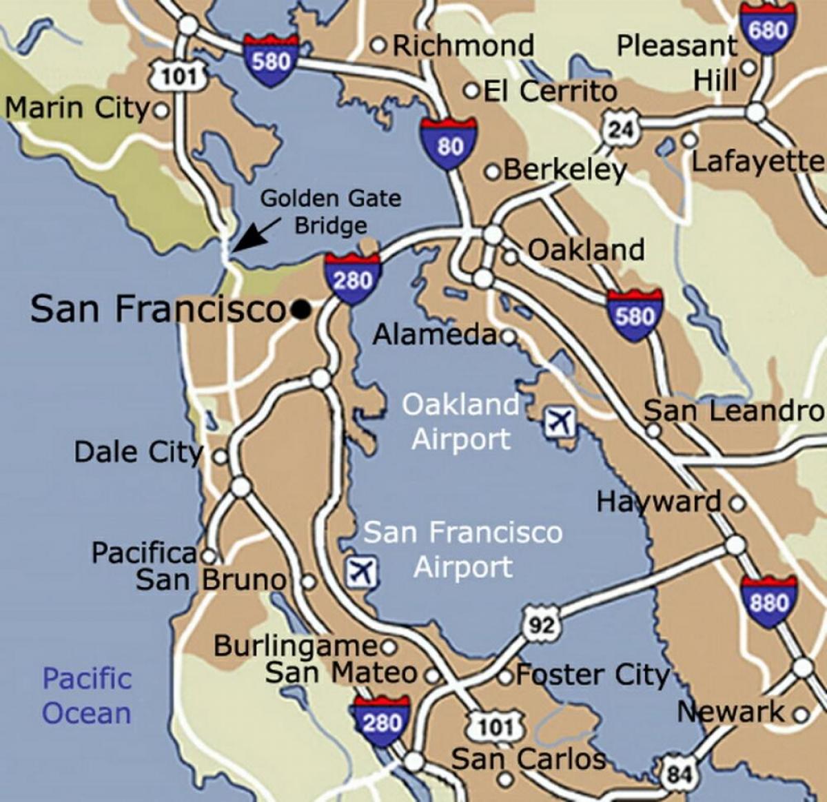 Mapa do aeroporto de San Francisco e arredores