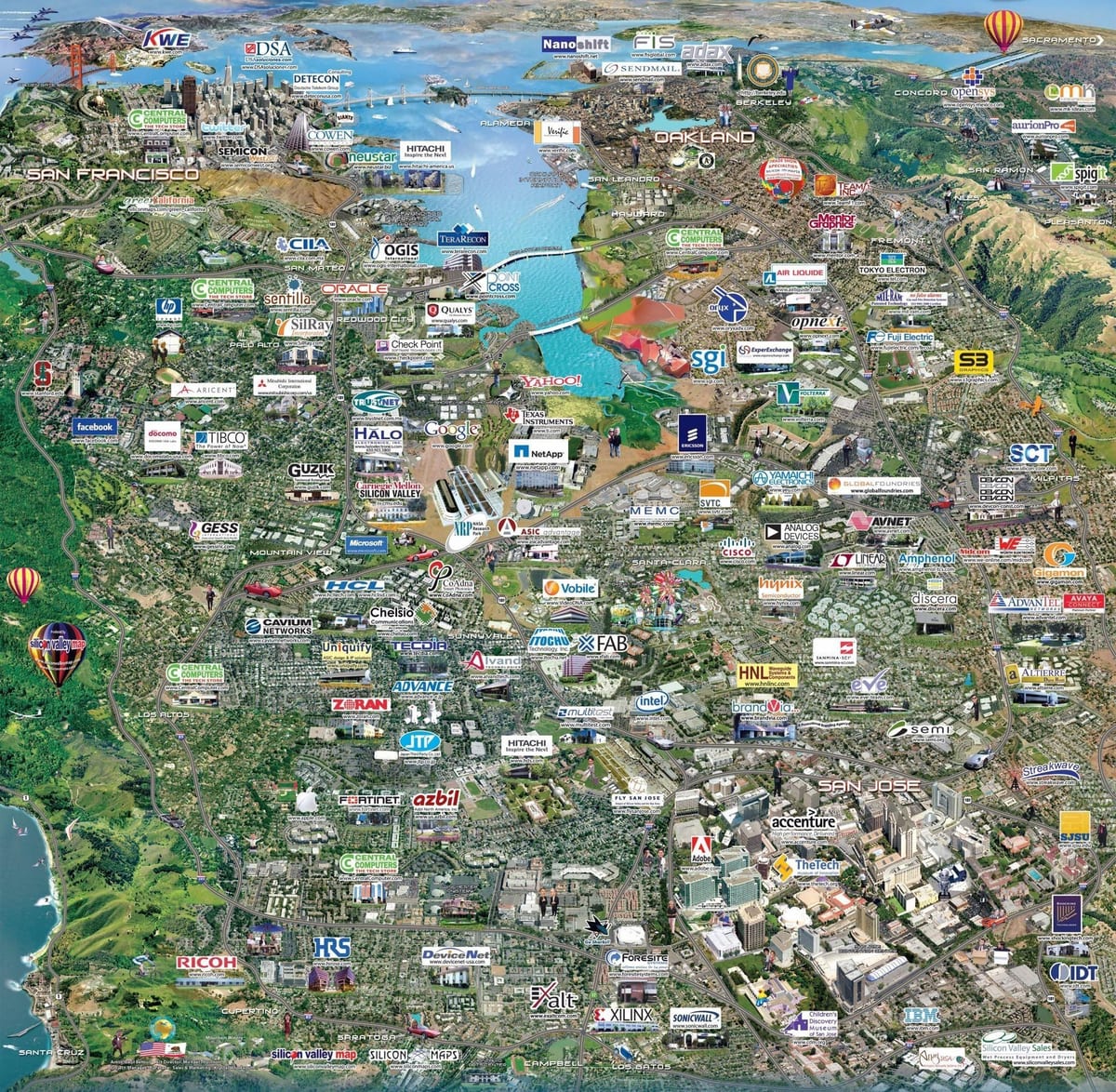 o vale do silício de alta tecnologia mapa