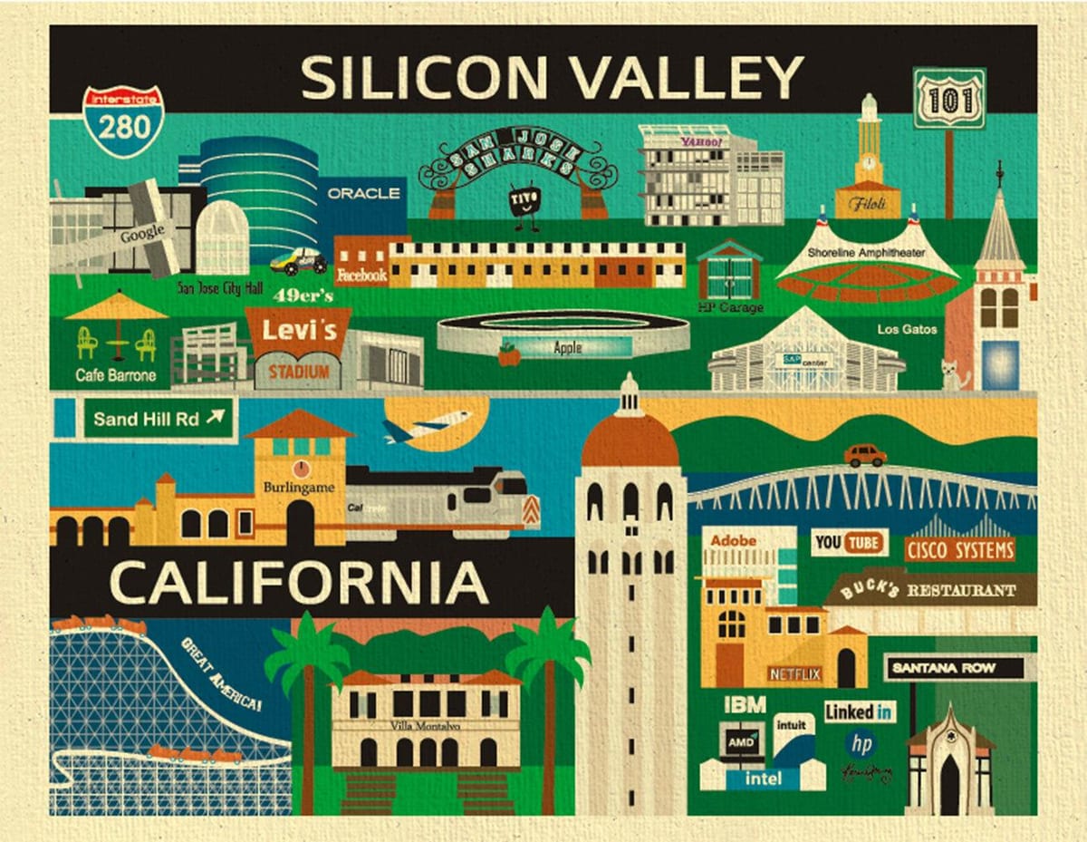 Mapa do vale do silício cartaz