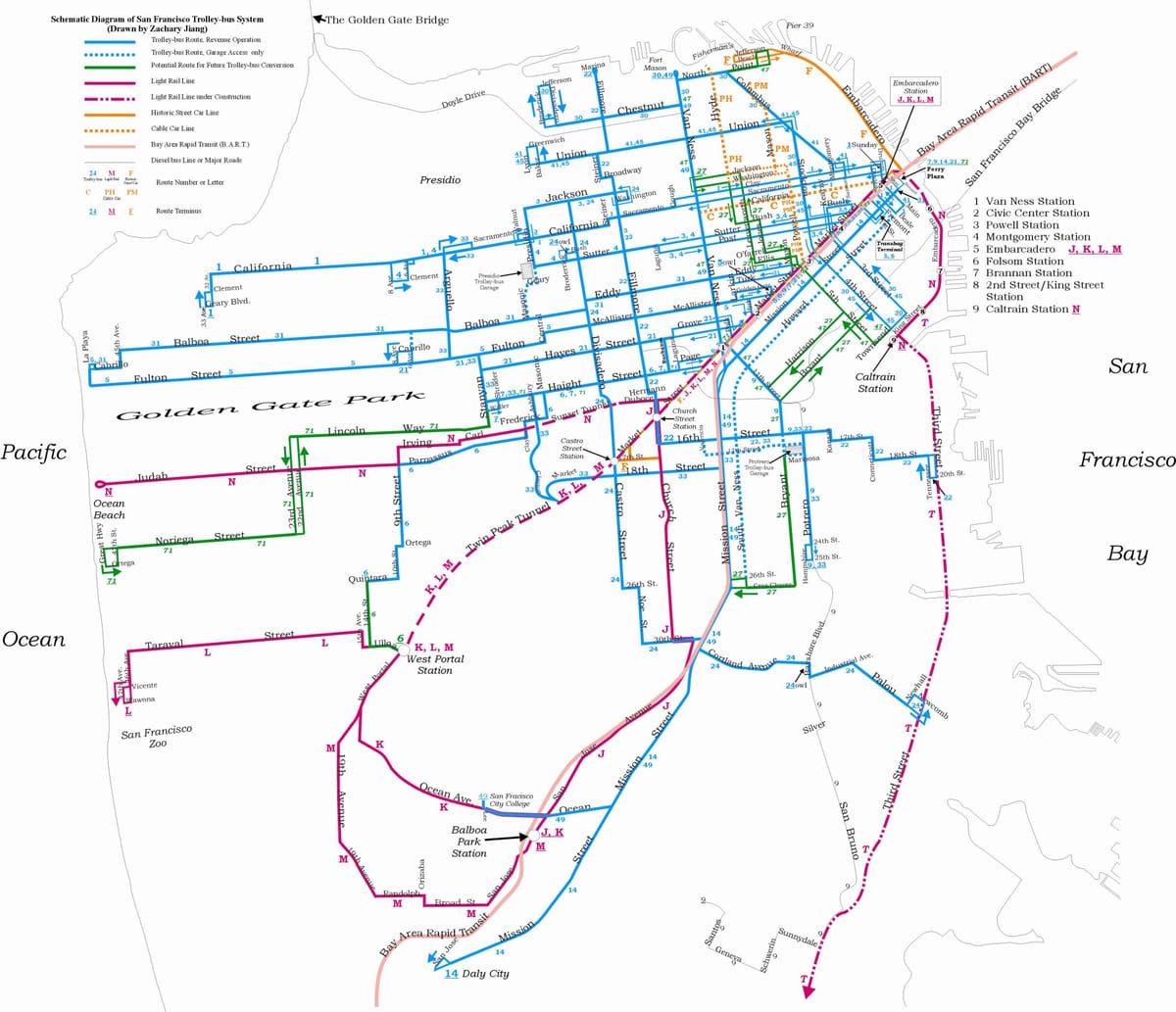 Mapa de são Francisco de trólebus