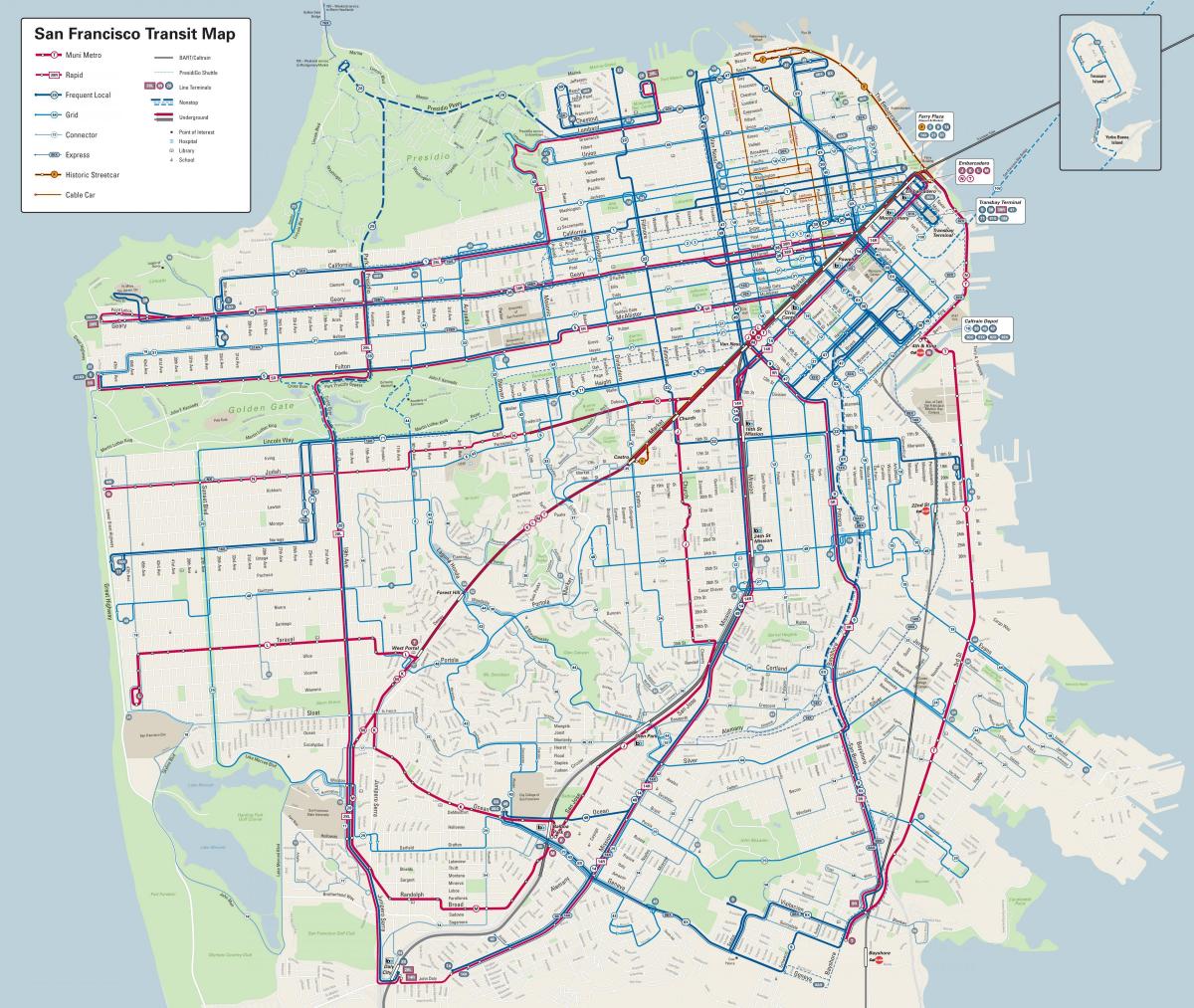 San Francisco linhas de ônibus mapa