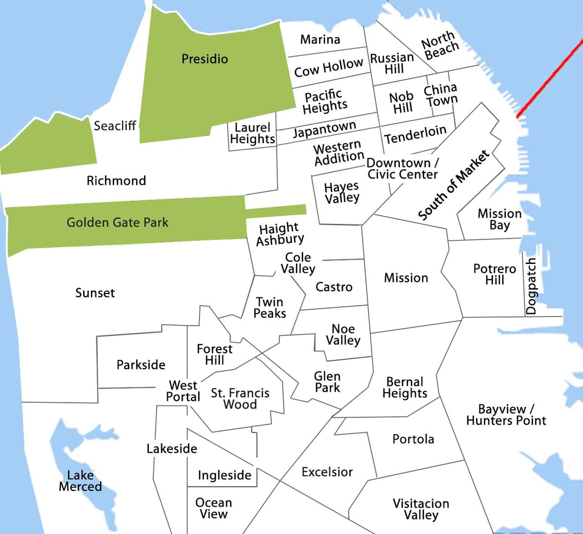 Mapa de são Francisco, região