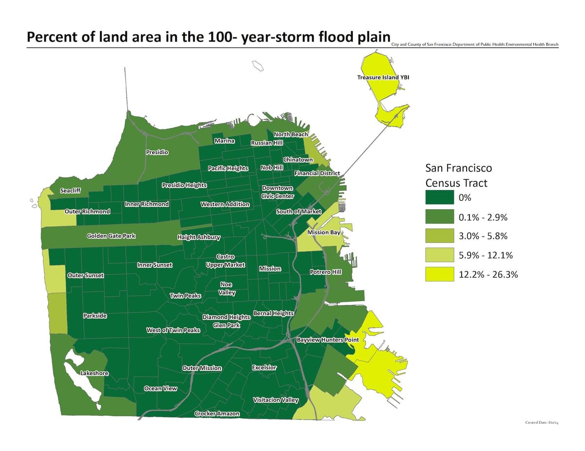 Mapa de San Francisco, zona de inundação
