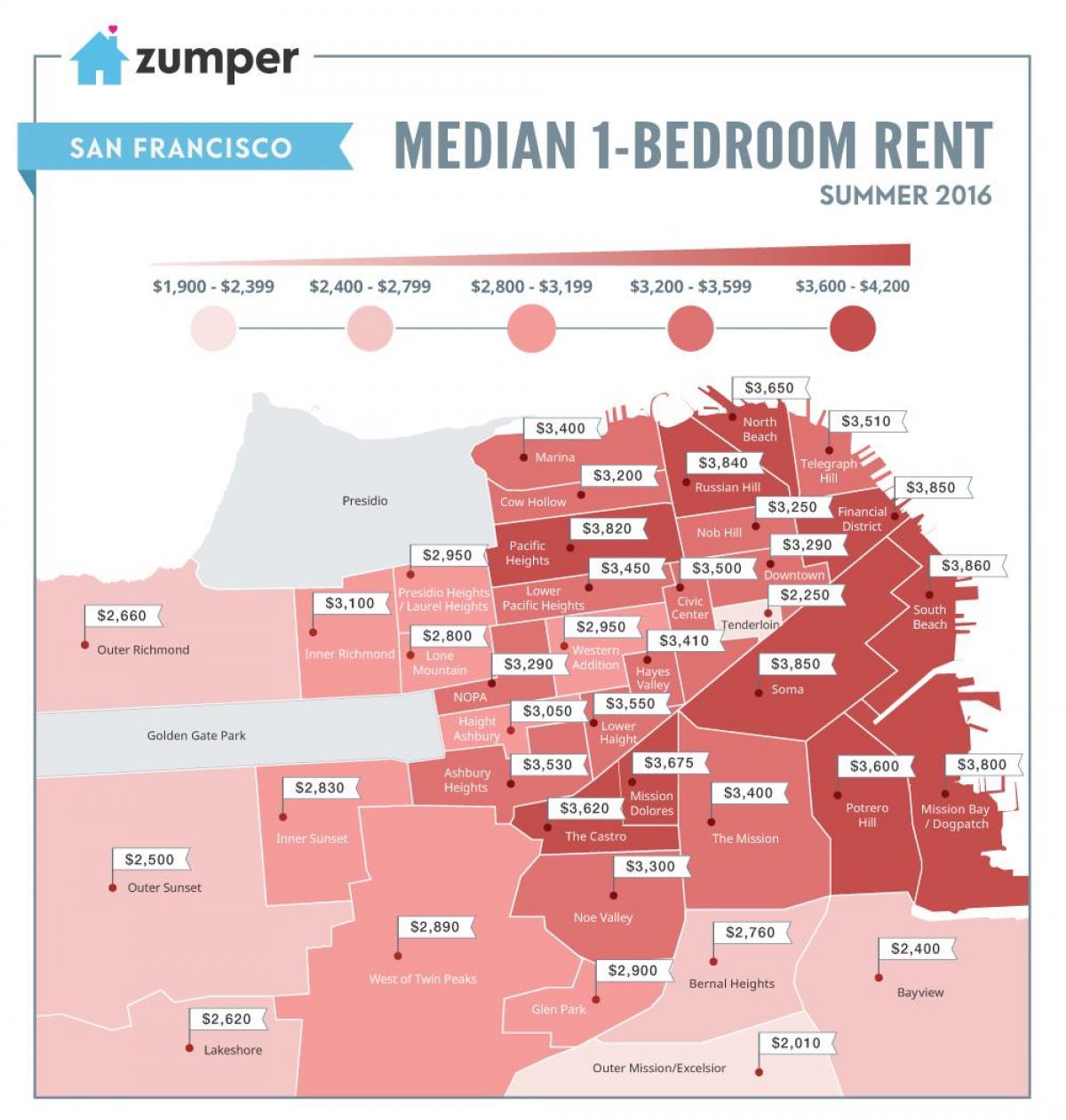San Francisco preços de aluguer mapa