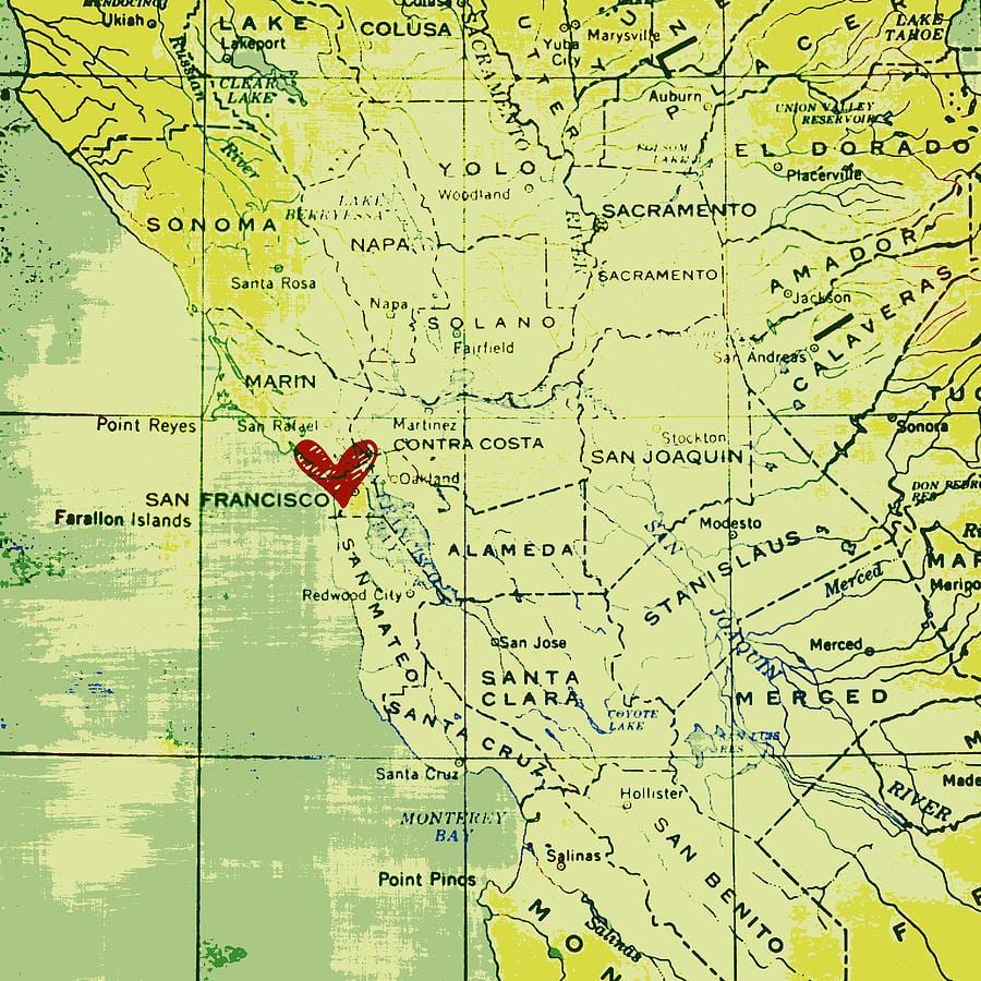 coração em San Francisco no mapa