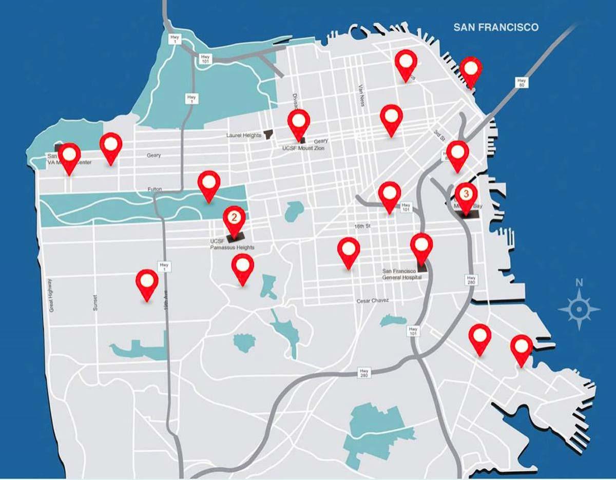 Mapa de San Francisco hospitais