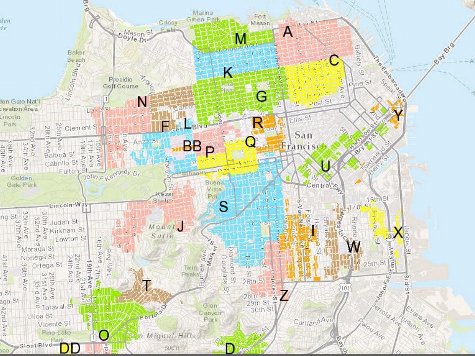 San Francisco zonas de estacionamento mapa