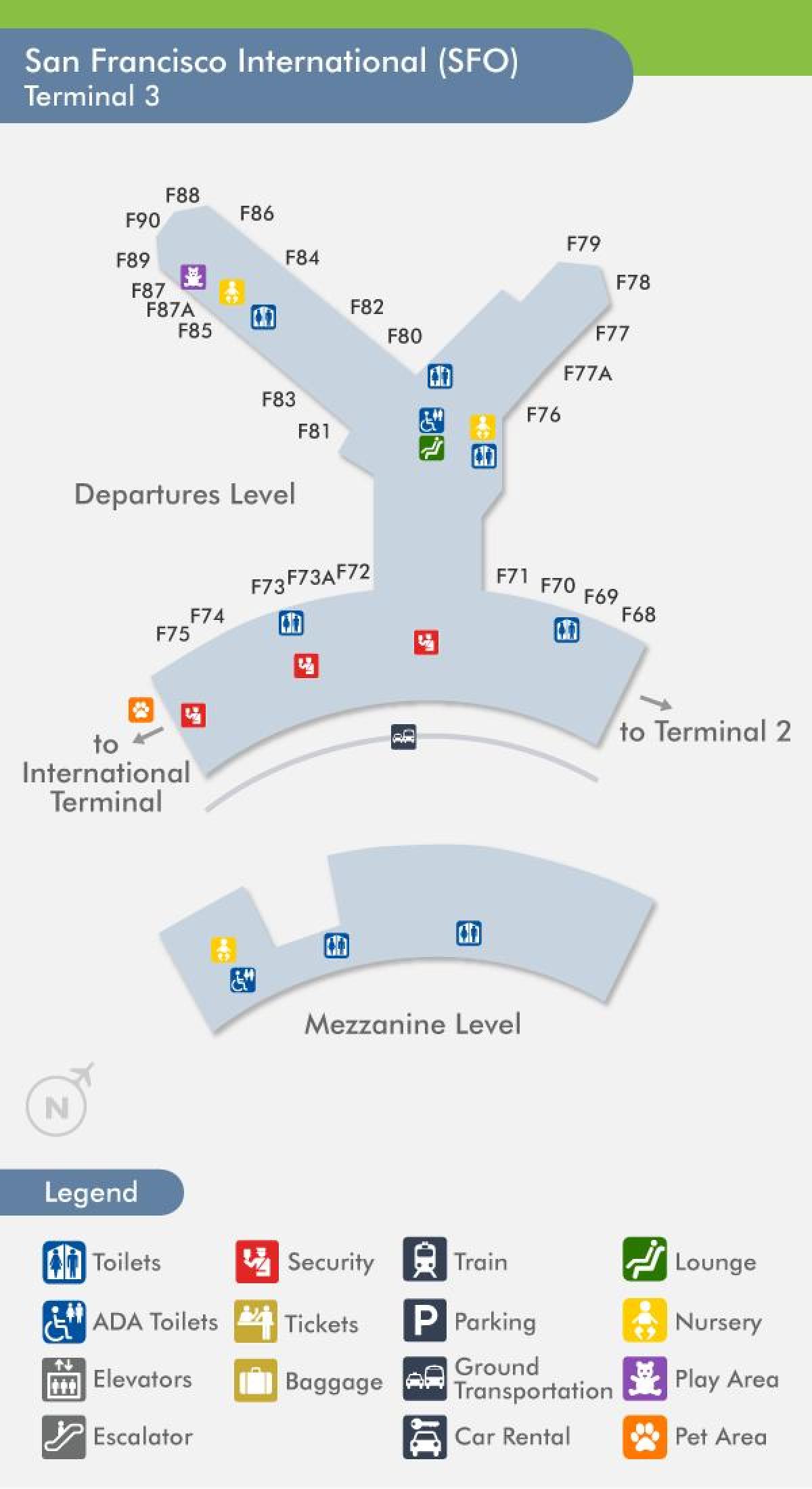 Aeroporto SFO mapa terminal 3