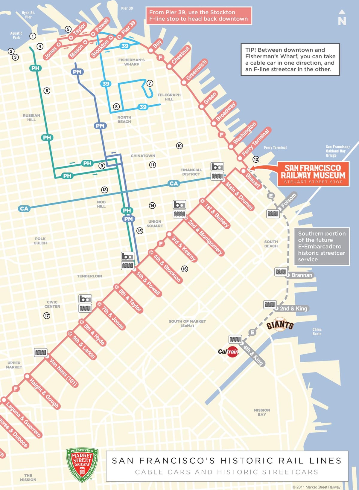 Mapa do teleférico rota San Francisco, ca