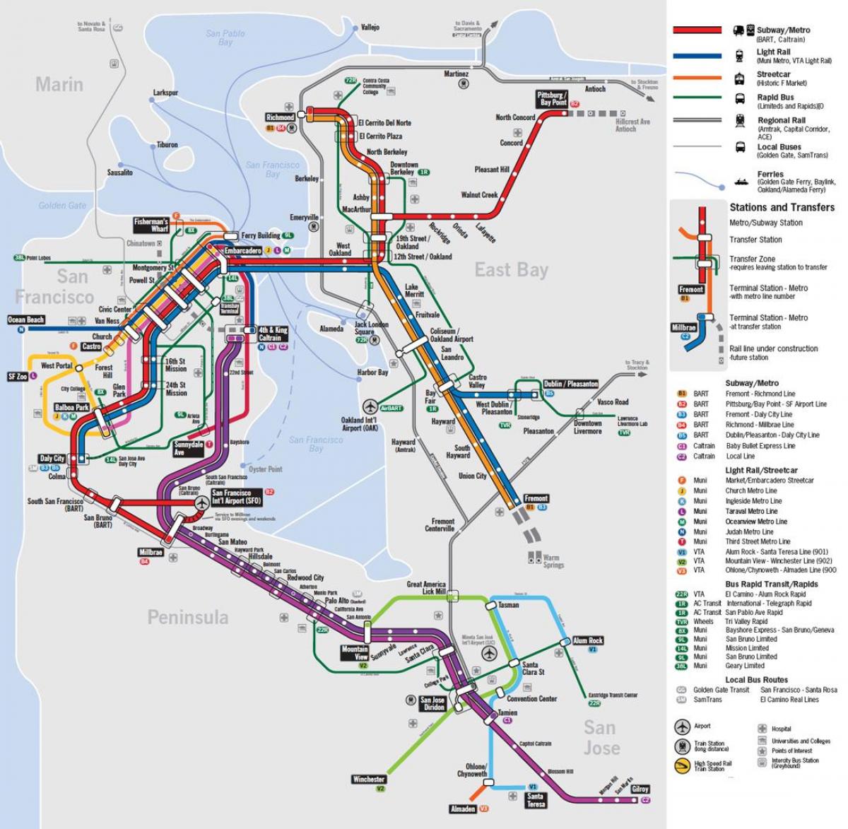 mapa de transporte público de são Francisco