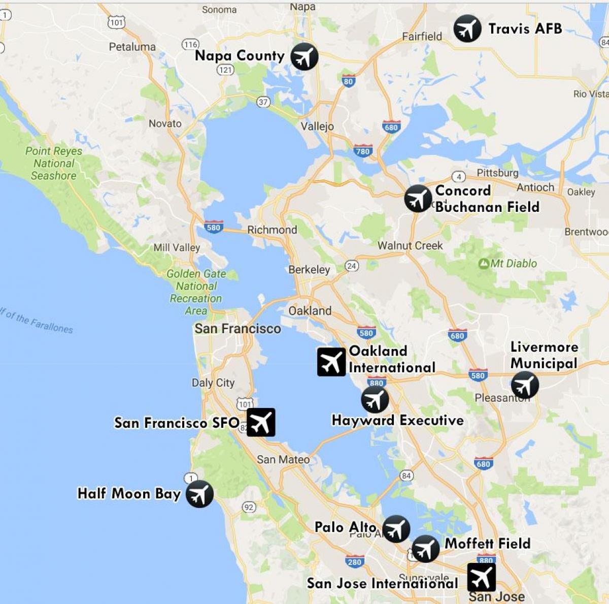 aeroportos perto de San Francisco mapa