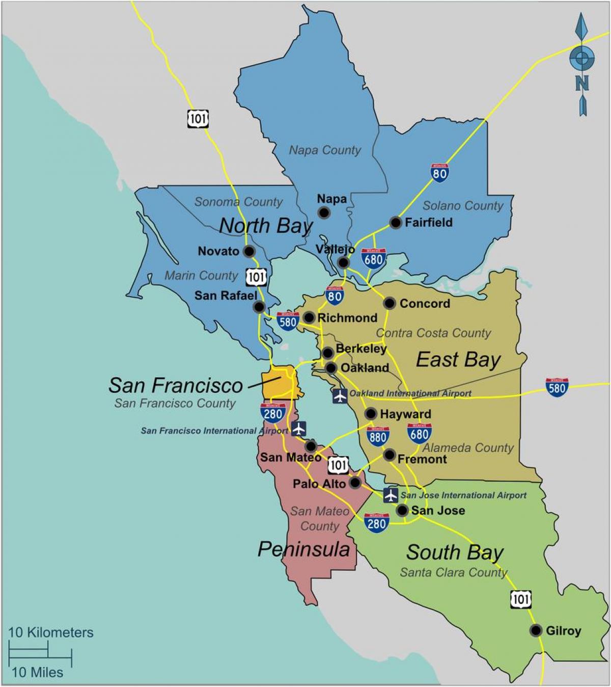 mapa do sul de San Francisco, área da baía de