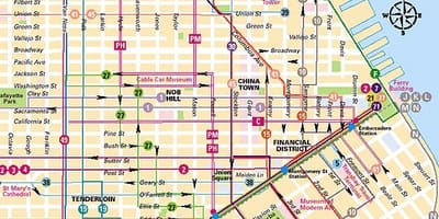Linhas de bondes de San Francisco mapa