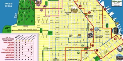 Mapa de pontos turísticos da cidade de San Francisco rota