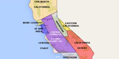 Mapa da califórnia, ao norte de San Francisco