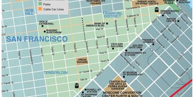 Mapa da union square, a área de San Francisco